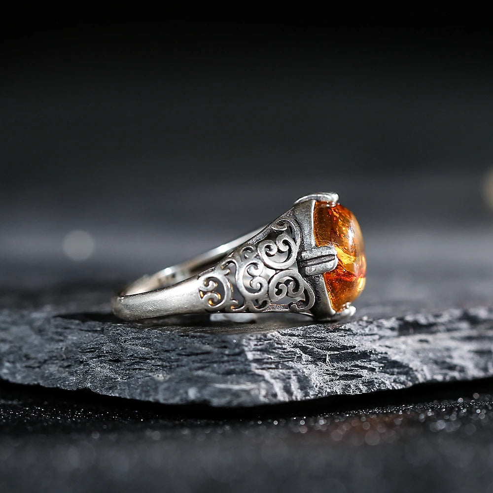 Solstice Ember Amber Gemstone Ring