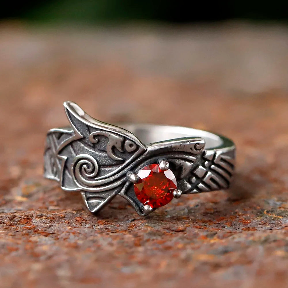 Crimson Howl Fenrir Wolf Viking Ring