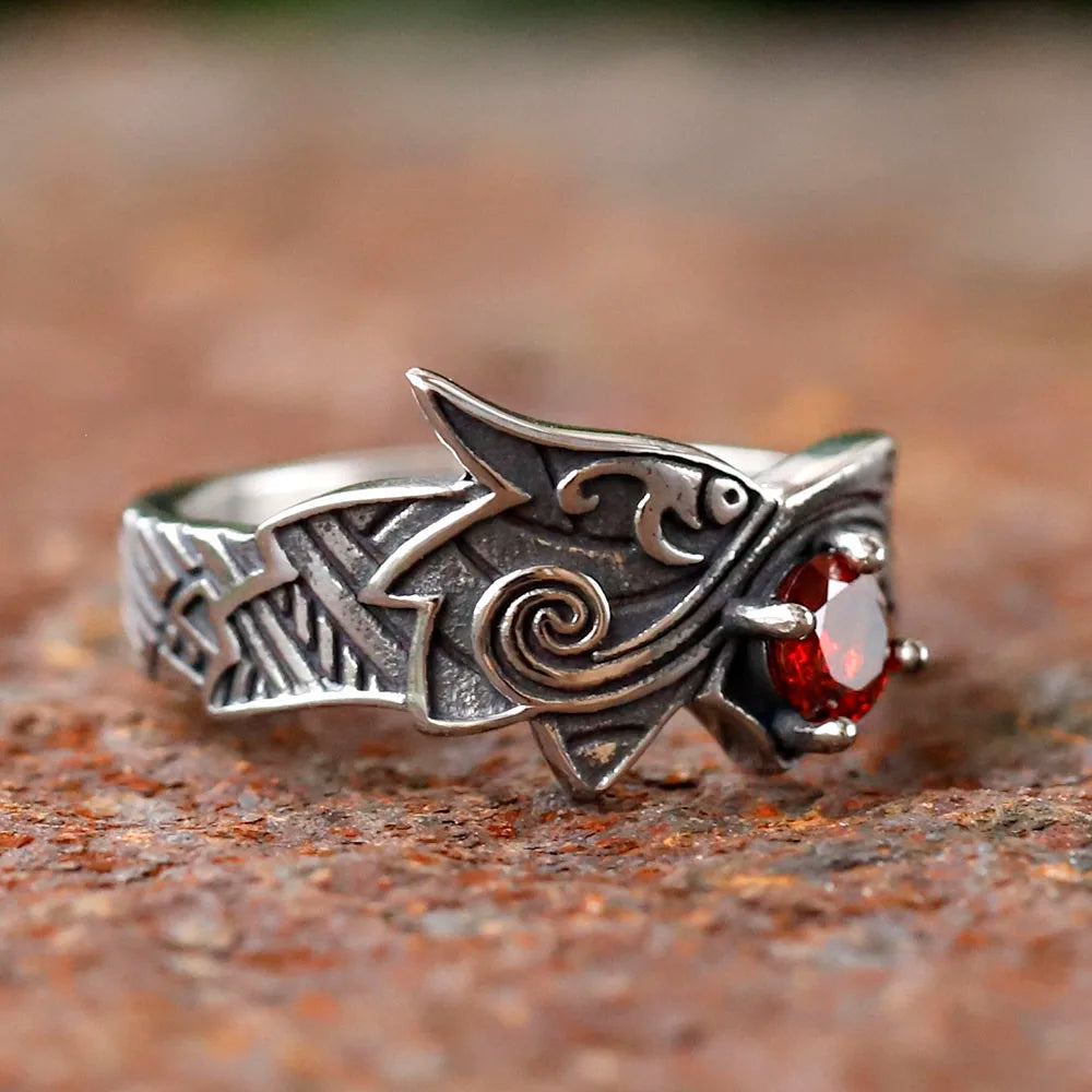 Crimson Howl Fenrir Wolf Viking Ring