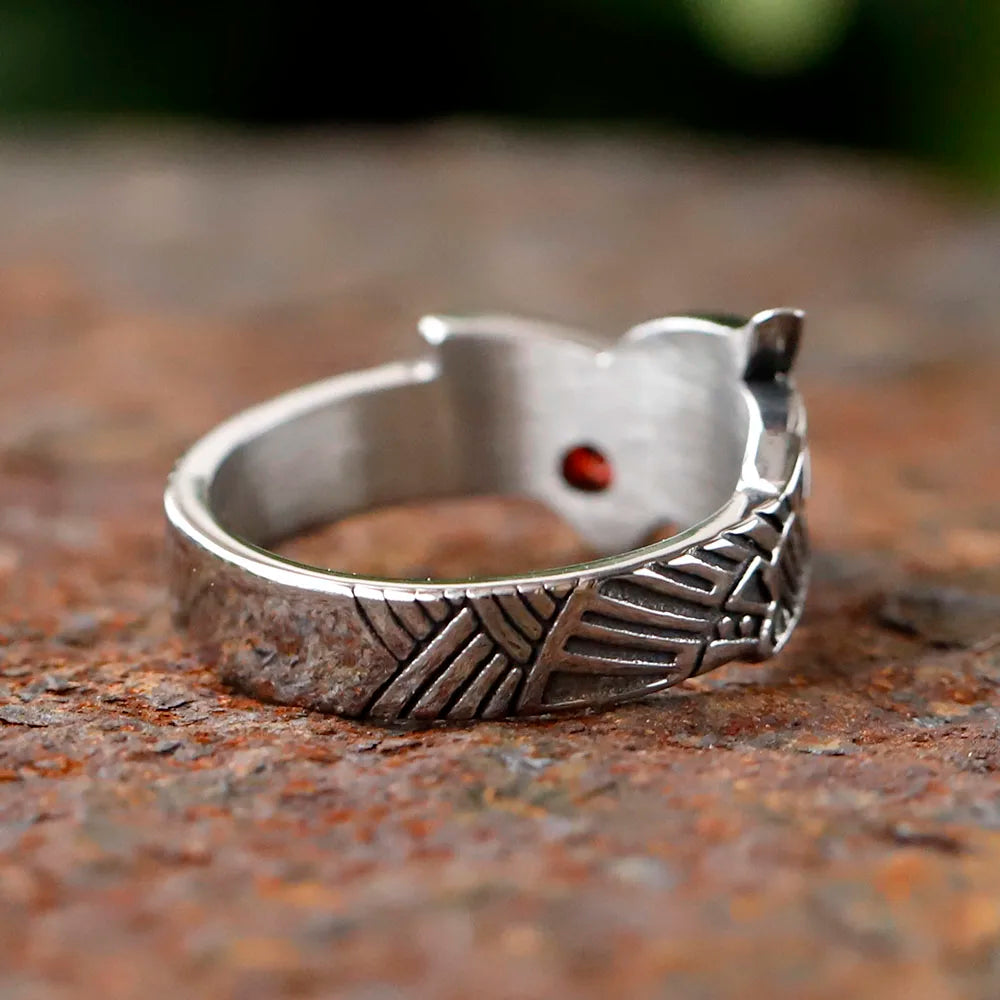 Crimson Howl Fenrir Wolf Viking Ring