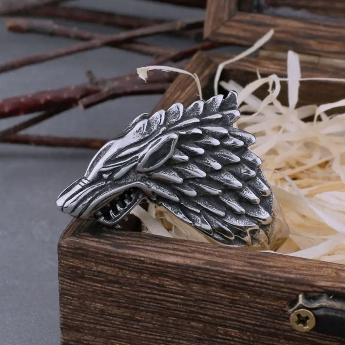 Fenrir's Fury Stainless Steel Wolf Head Ring