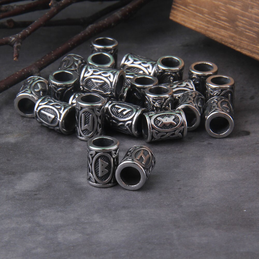 Set of 24 Viking Futhark Rune Beads Stainless Steel