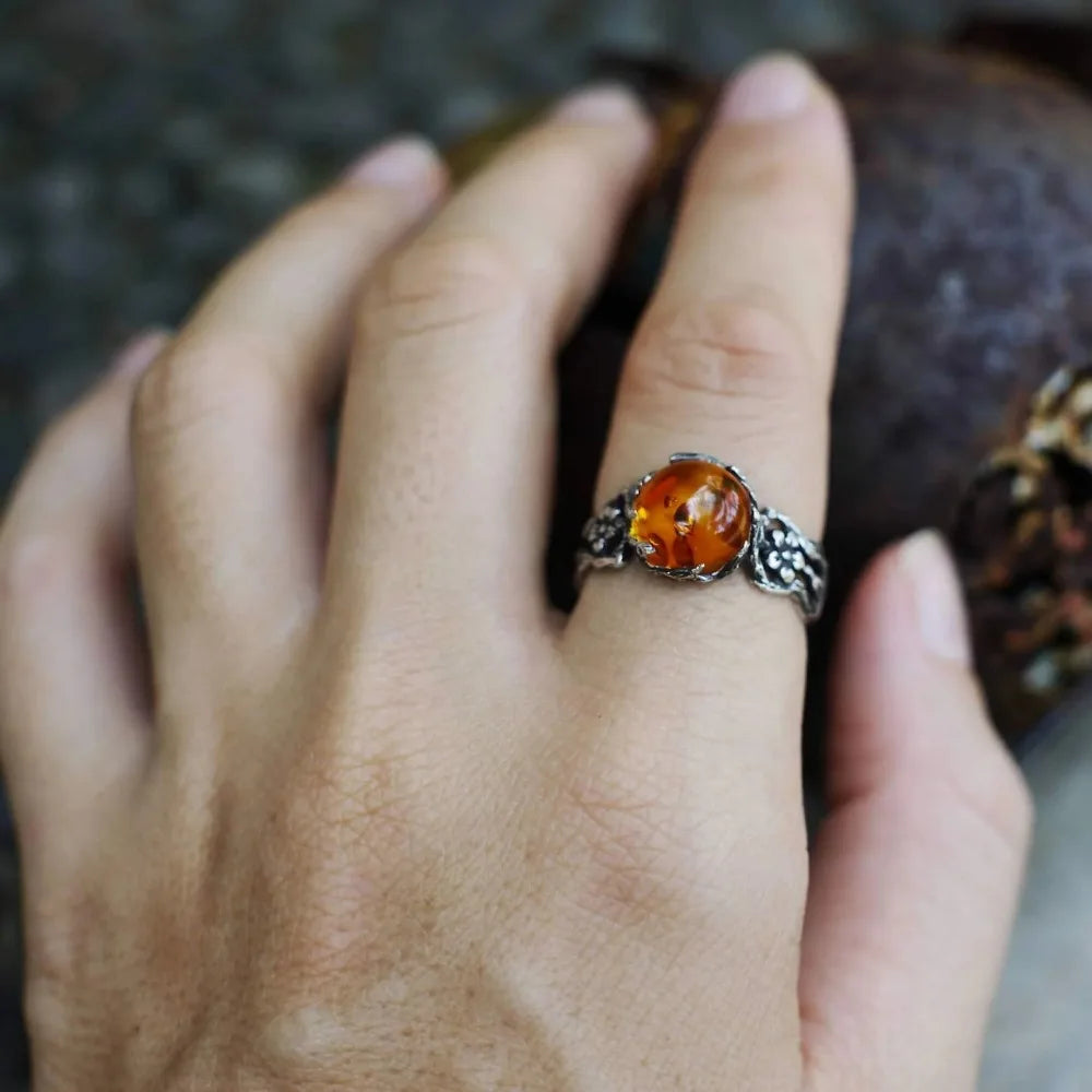 Viking Solstice Flame Amber Ring