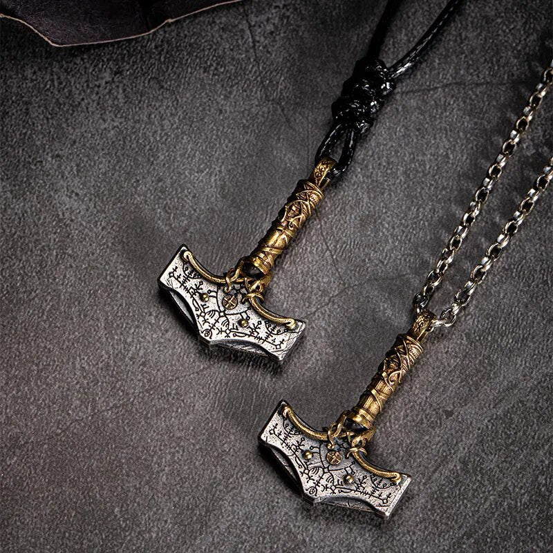 Golden Thunder Mjolnir 925 Sterling Silver Necklace