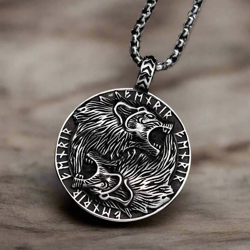 Viking Fenrir Wolves of the Norse Realm Necklace Stainless Steel