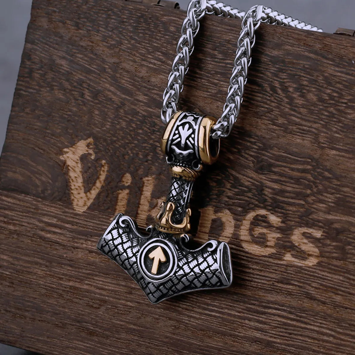 Mjolnir Tiwaz Rune Necklace Stainless Steel