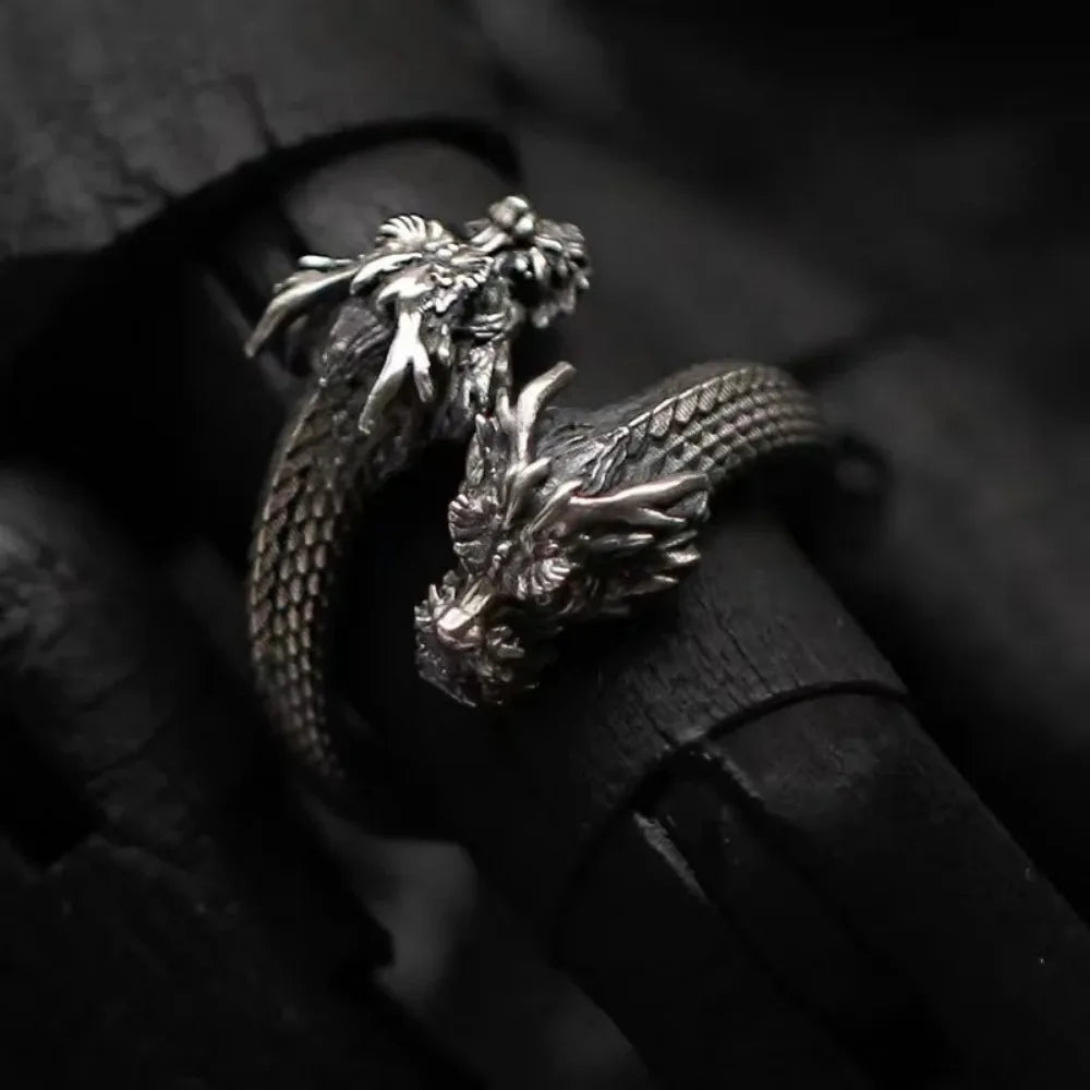 Viking Two Headed Dragon Norse Ring Adjustable