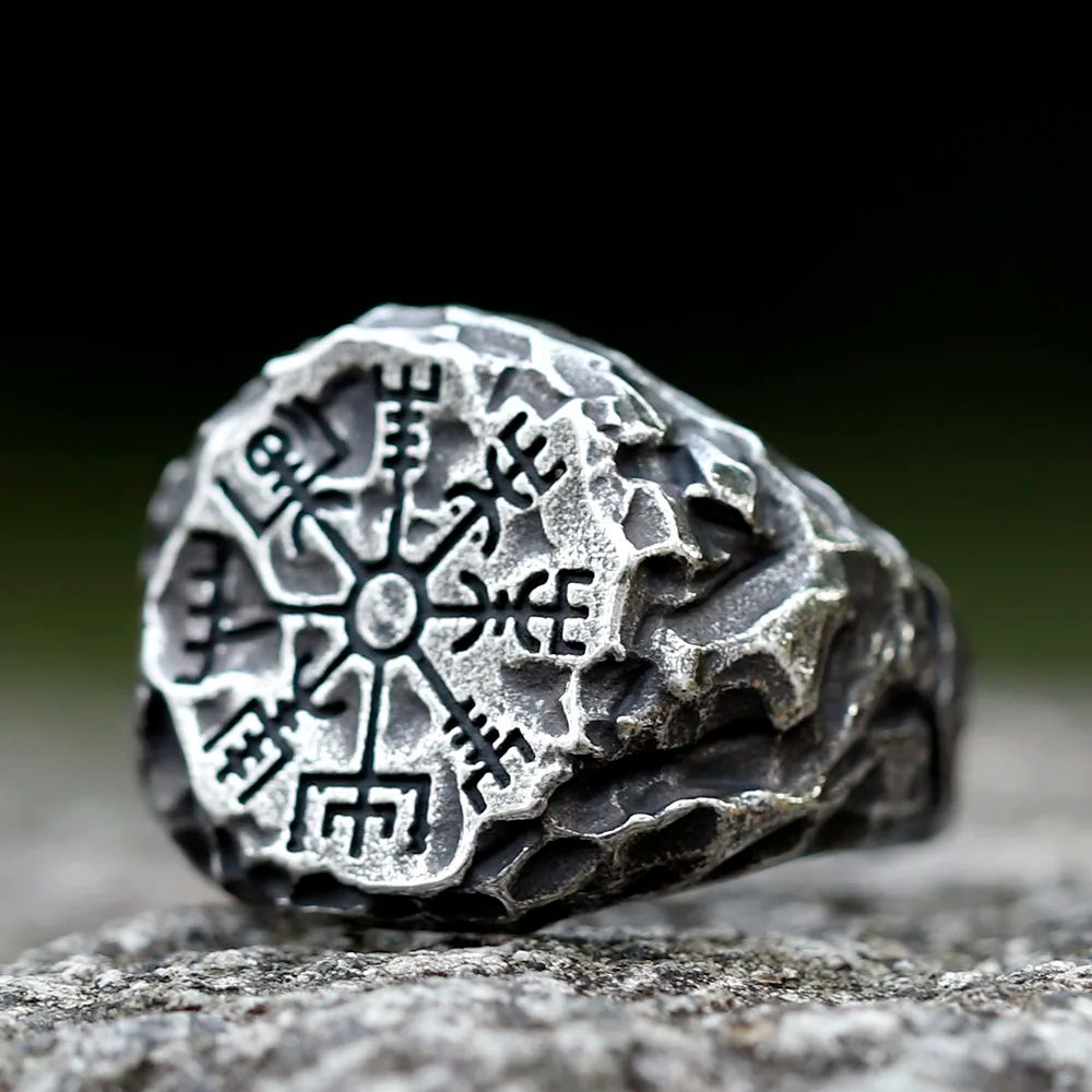 Viking Vegvisir Rune Compass Ring Stainless Steel