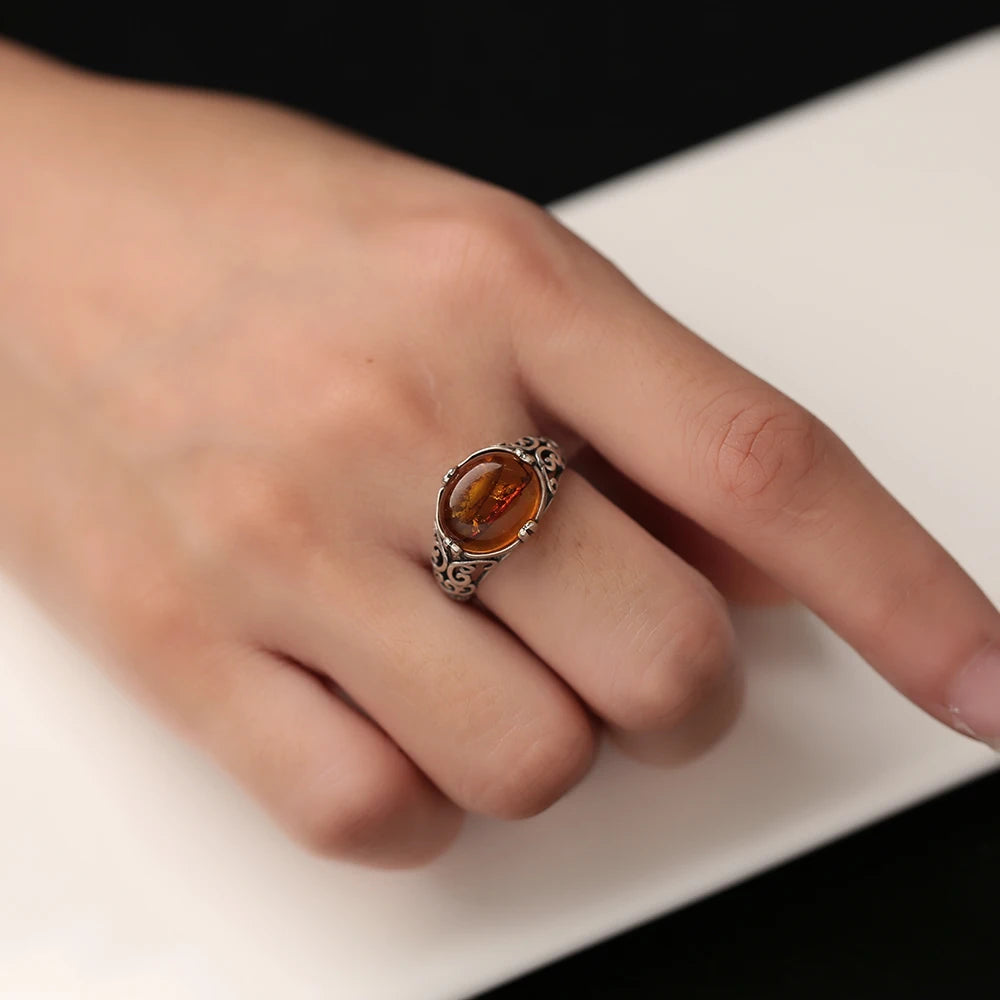 Solstice Ember Amber Gemstone Ring