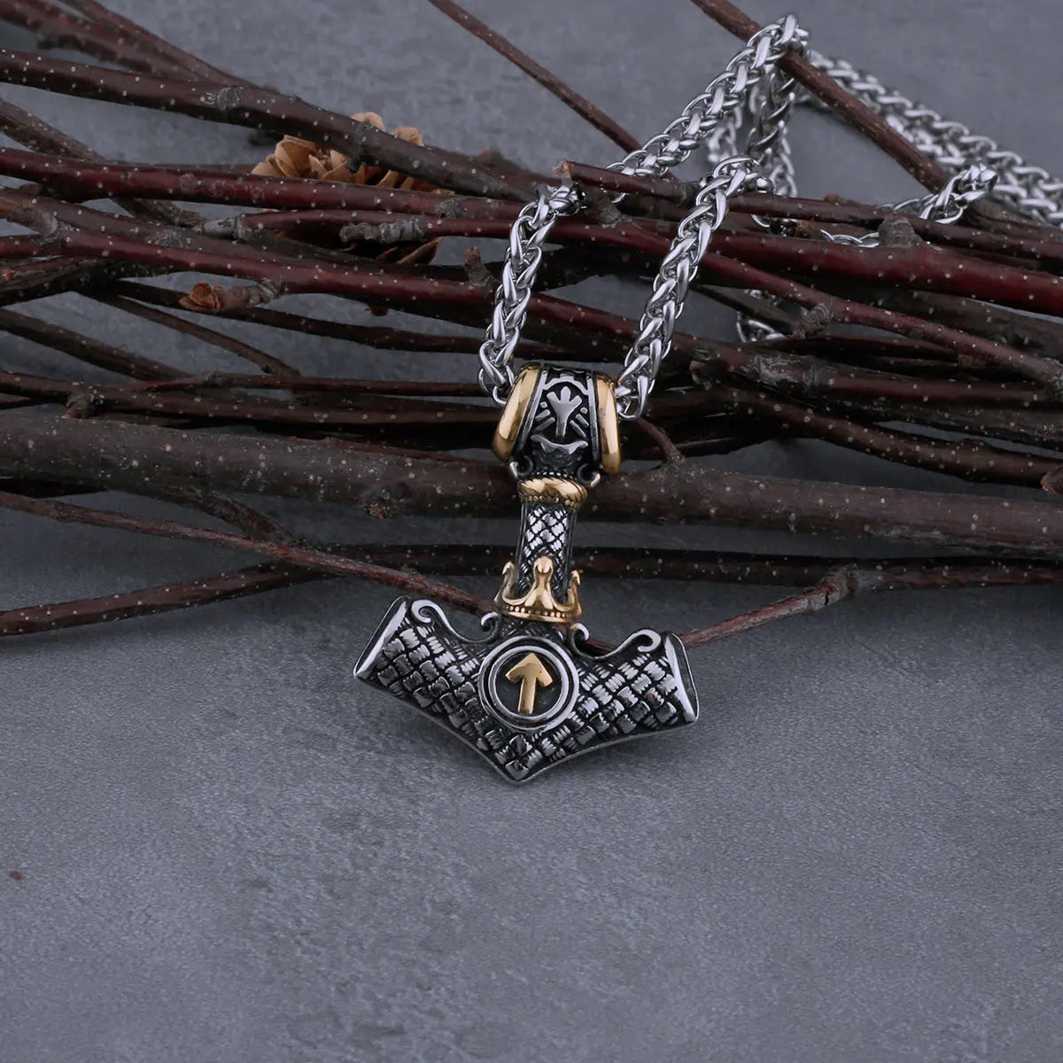 Mjolnir Tiwaz Rune Necklace Stainless Steel