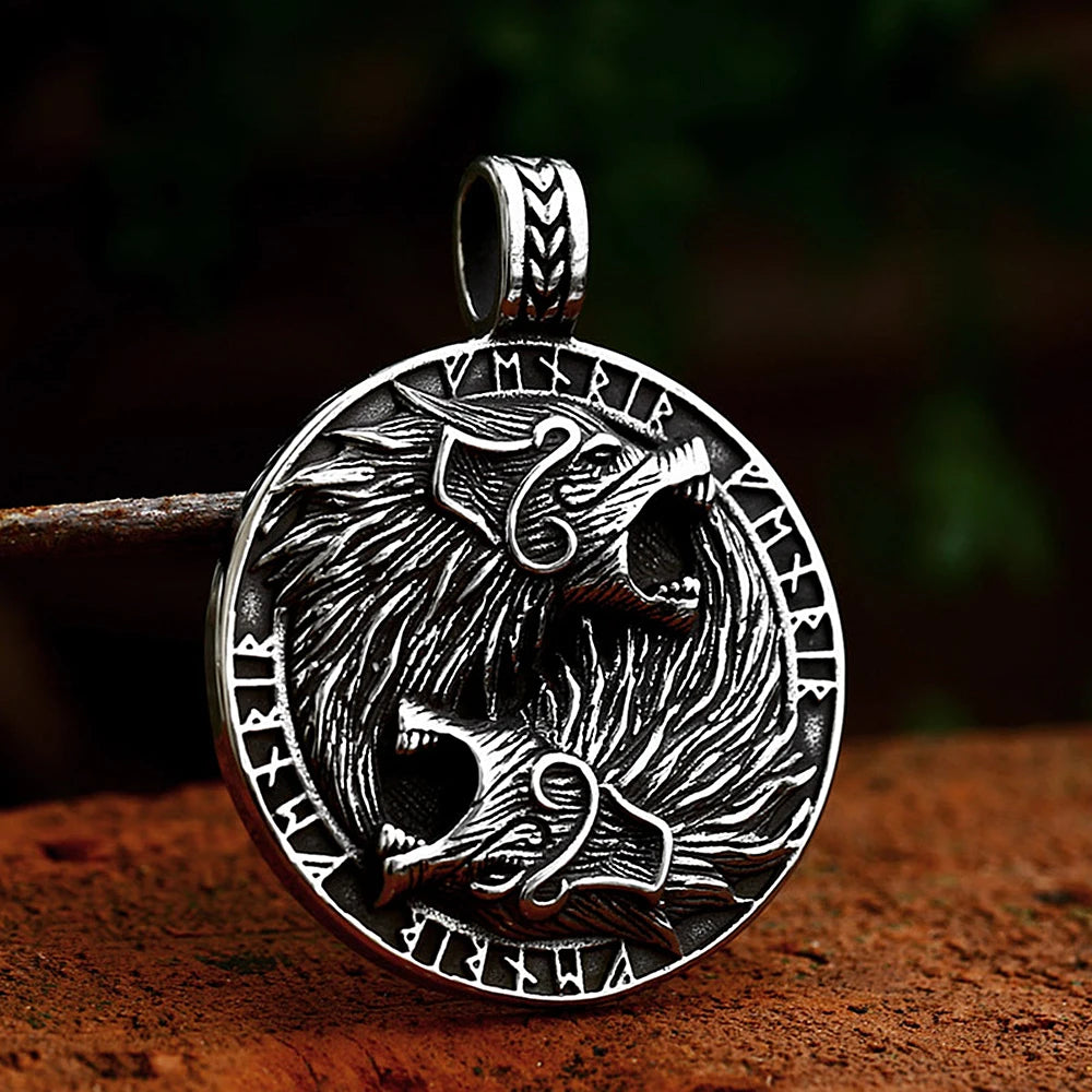 Viking Fenrir Wolves of the Norse Realm Necklace Stainless Steel