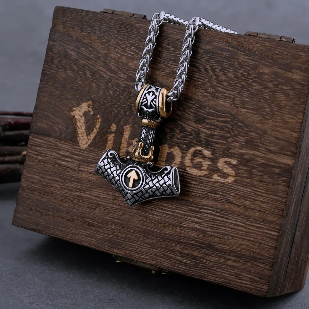 Mjolnir Tiwaz Rune Necklace Stainless Steel