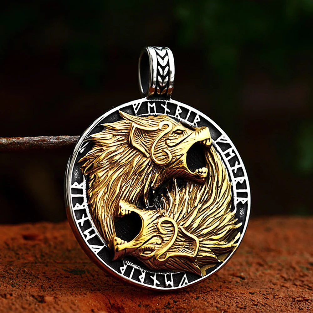 Viking Fenrir Wolves of the Norse Realm Necklace Stainless Steel