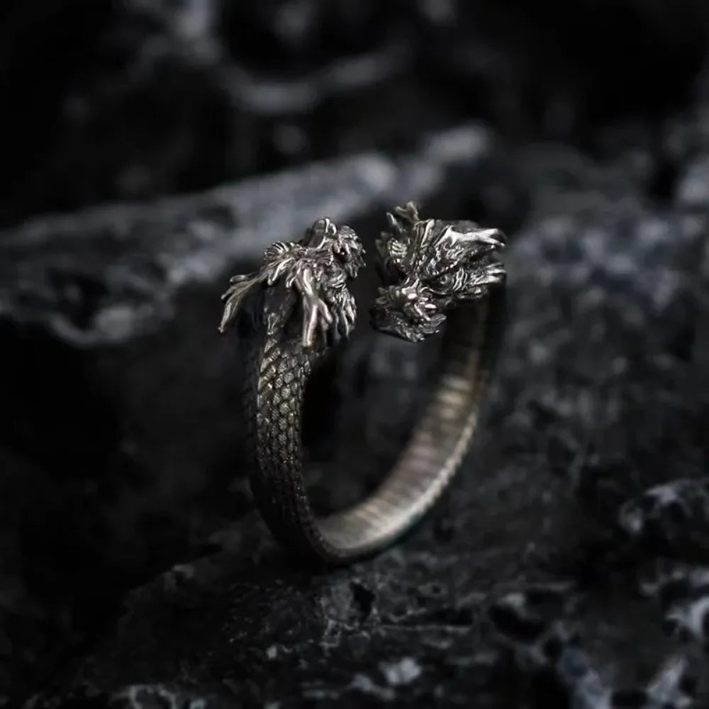 Viking Two Headed Dragon Norse Ring Adjustable