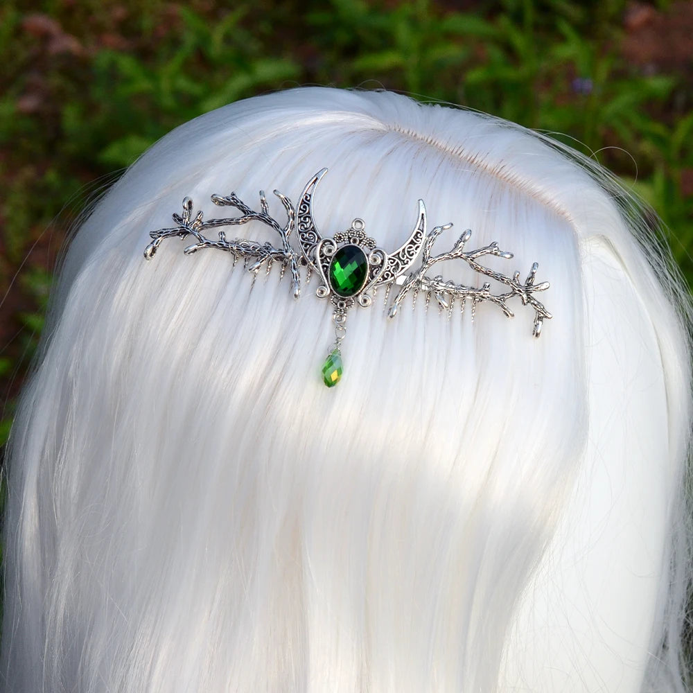 Viking Celtic Forest Elves Crystal Crescent Moon Hair Comb