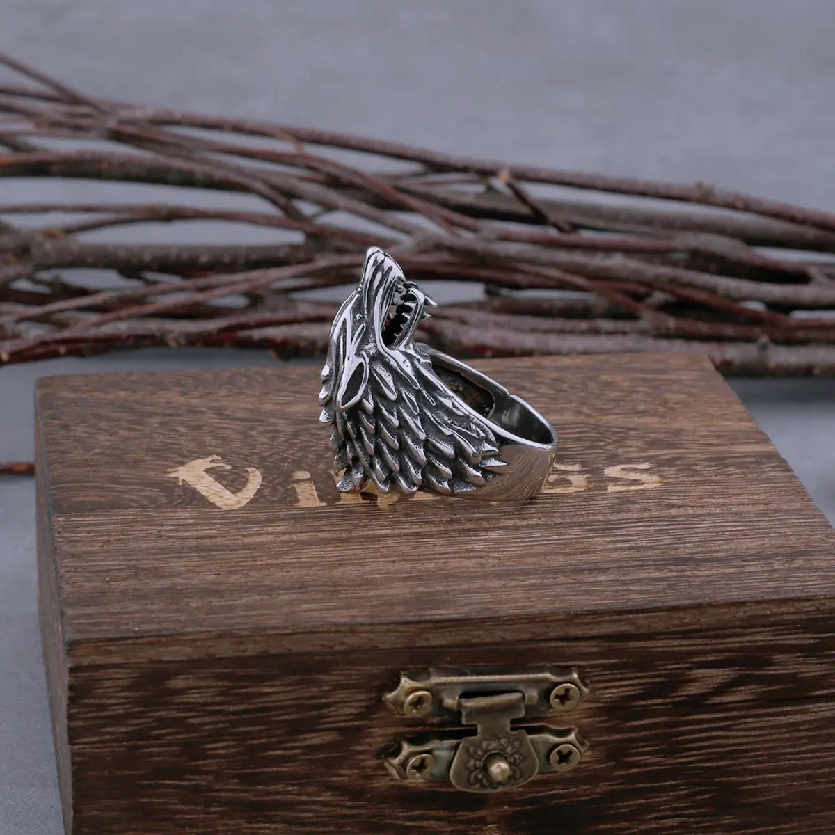 Fenrir's Fury Stainless Steel Wolf Head Ring