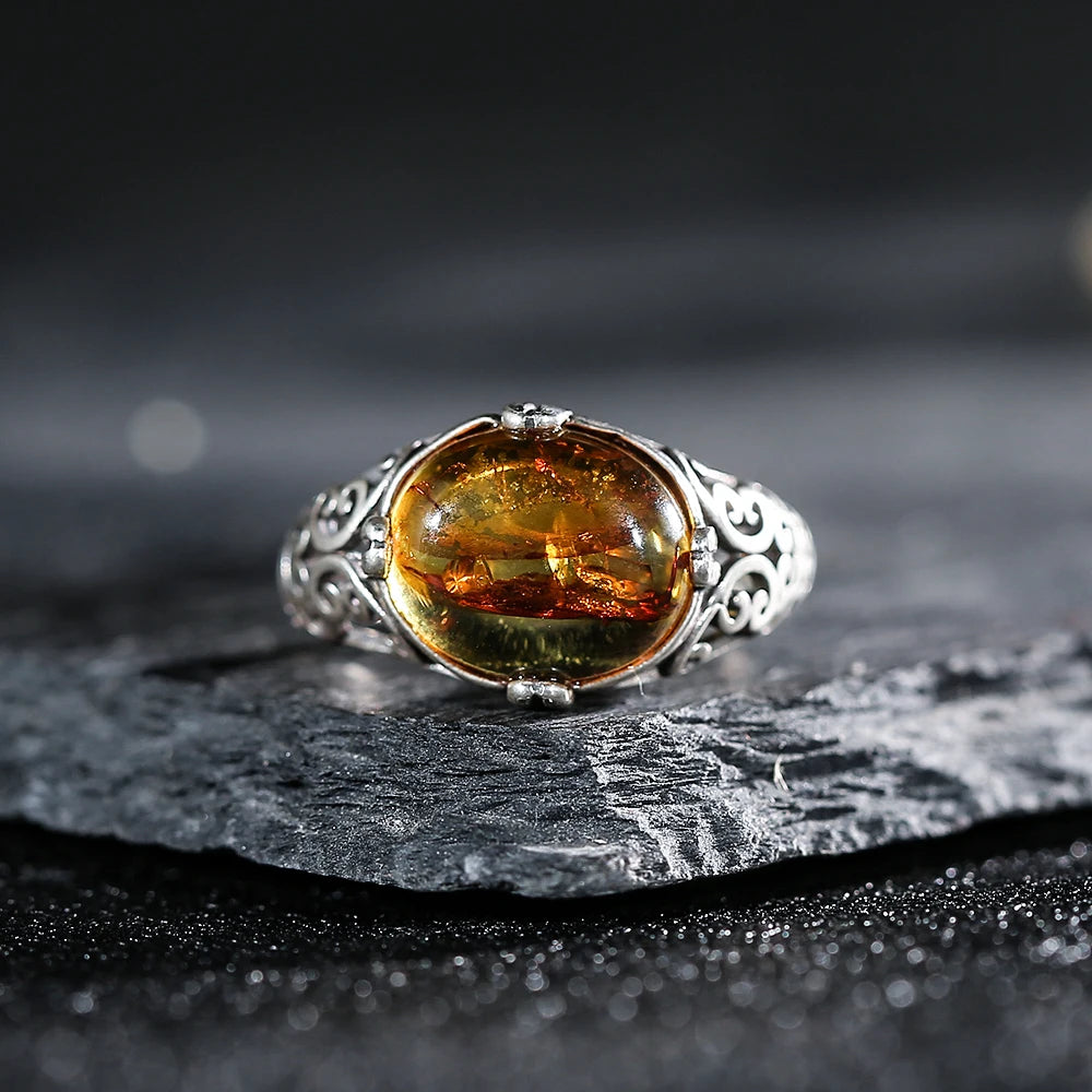 Solstice Ember Amber Gemstone Ring