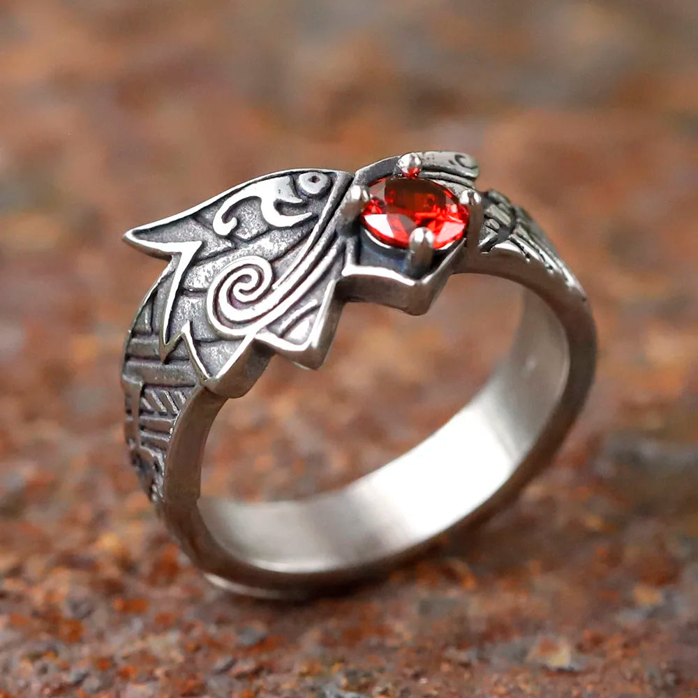 Crimson Howl Fenrir Wolf Viking Ring