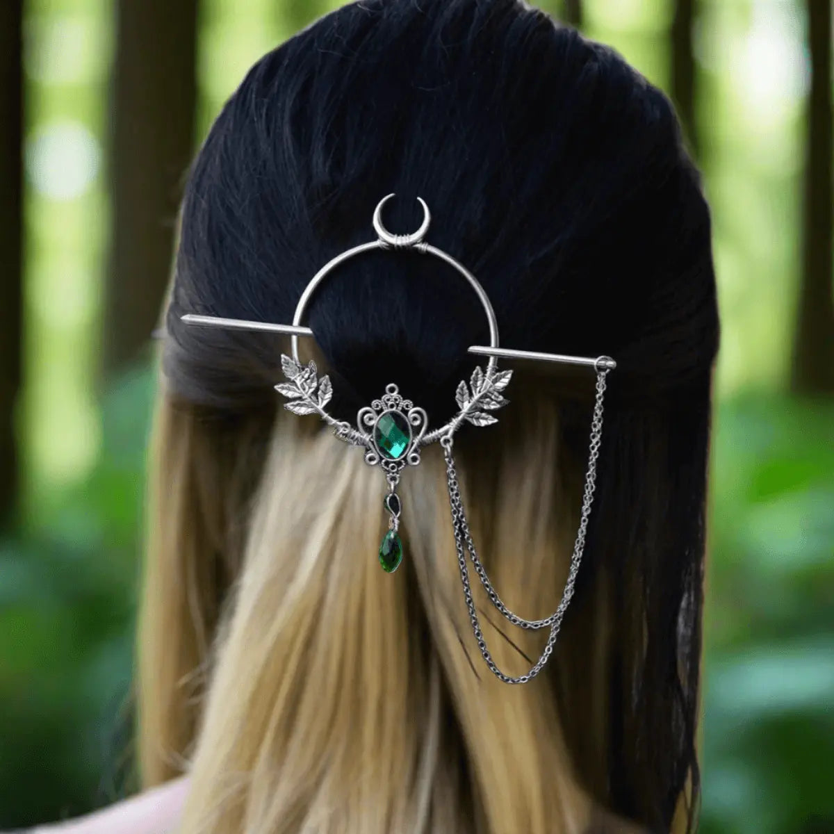 Forest of Freyja Crescent Moon Crystal Hair Pin