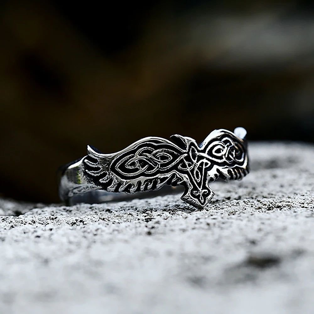 Wings of Fate Norse Raven Ring Stainless Steel