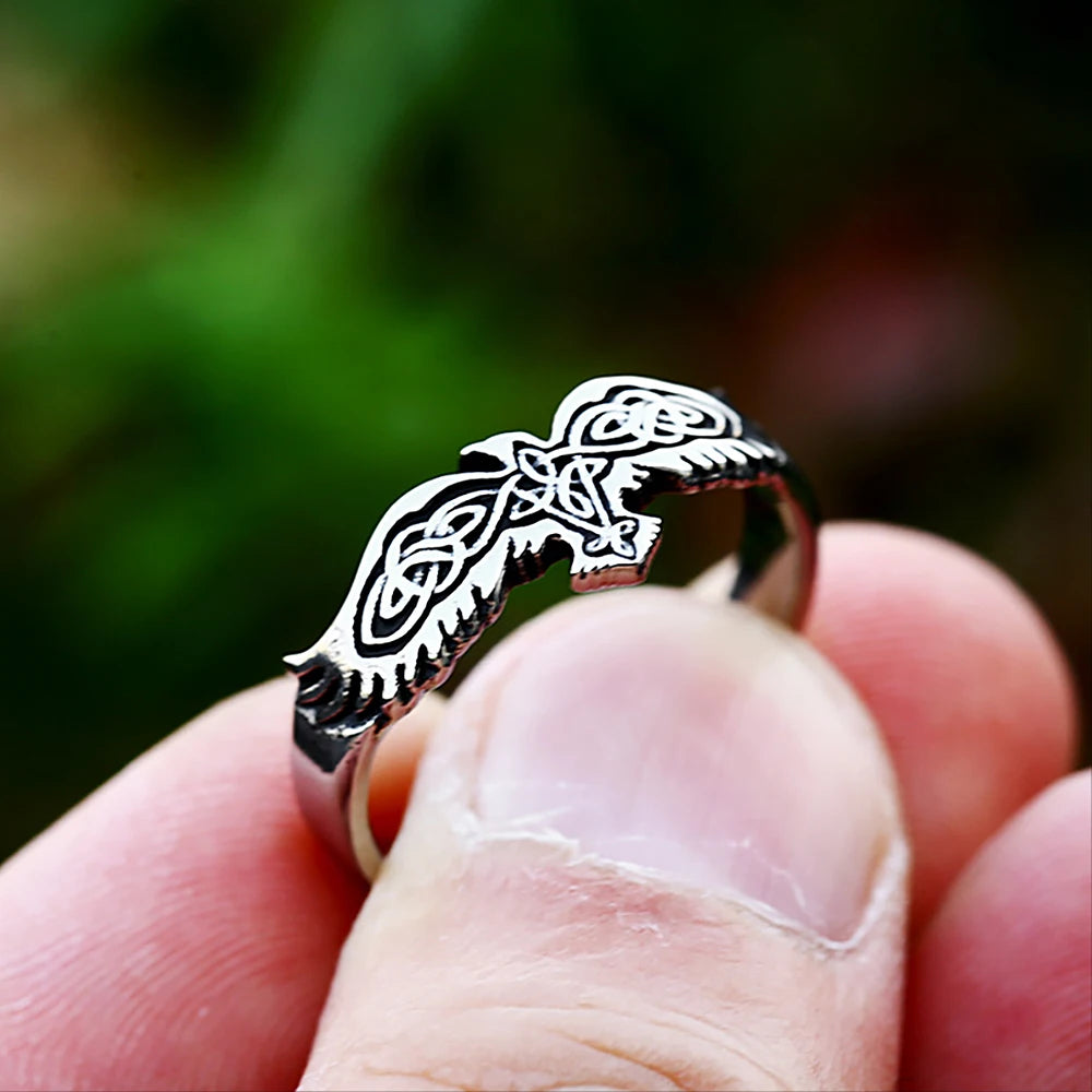 Wings of Fate Norse Raven Ring Stainless Steel