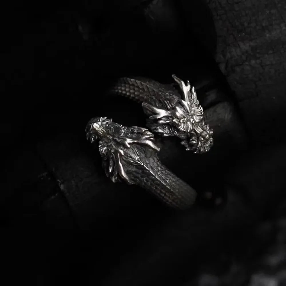 Viking Two Headed Dragon Norse Ring Adjustable