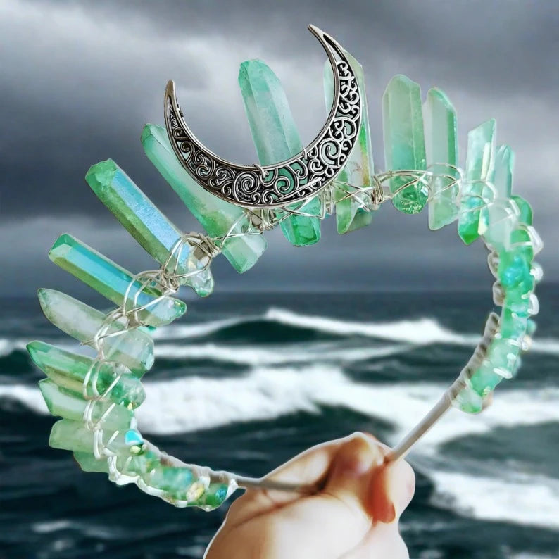 Crown of Sundering Seas Raw Quartz Crystal Tiara