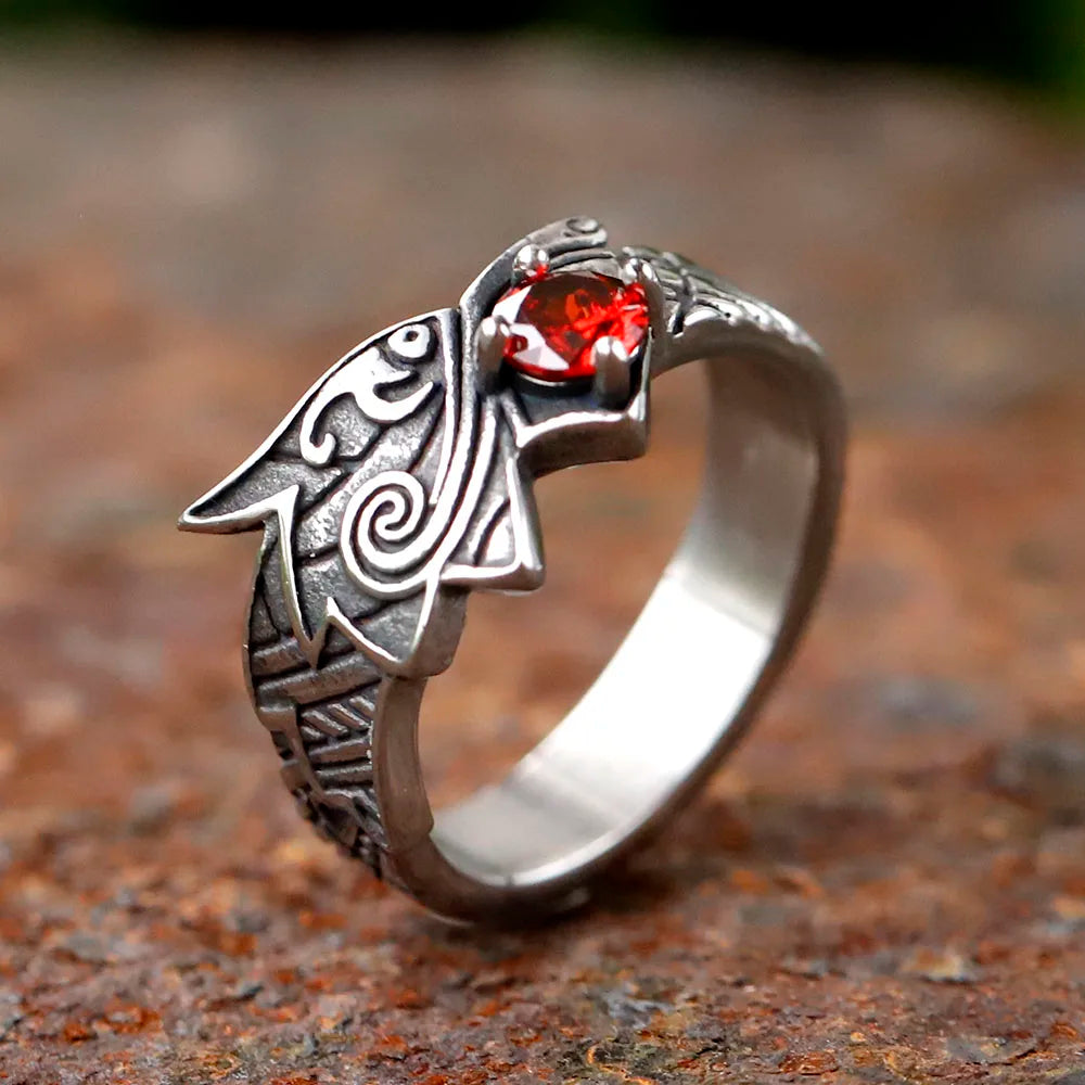 Crimson Howl Fenrir Wolf Viking Ring
