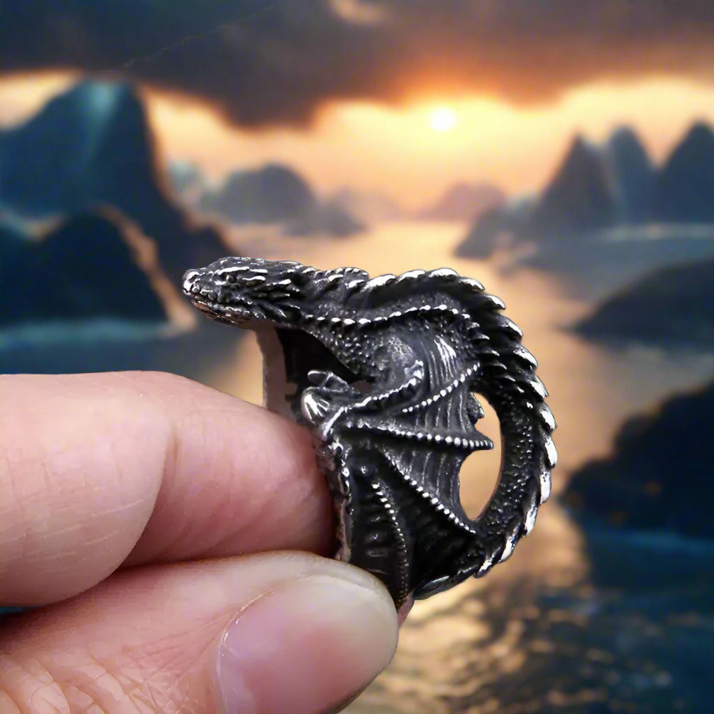 Viking Dragon of the Fjords Norse Ring Stainless Steel