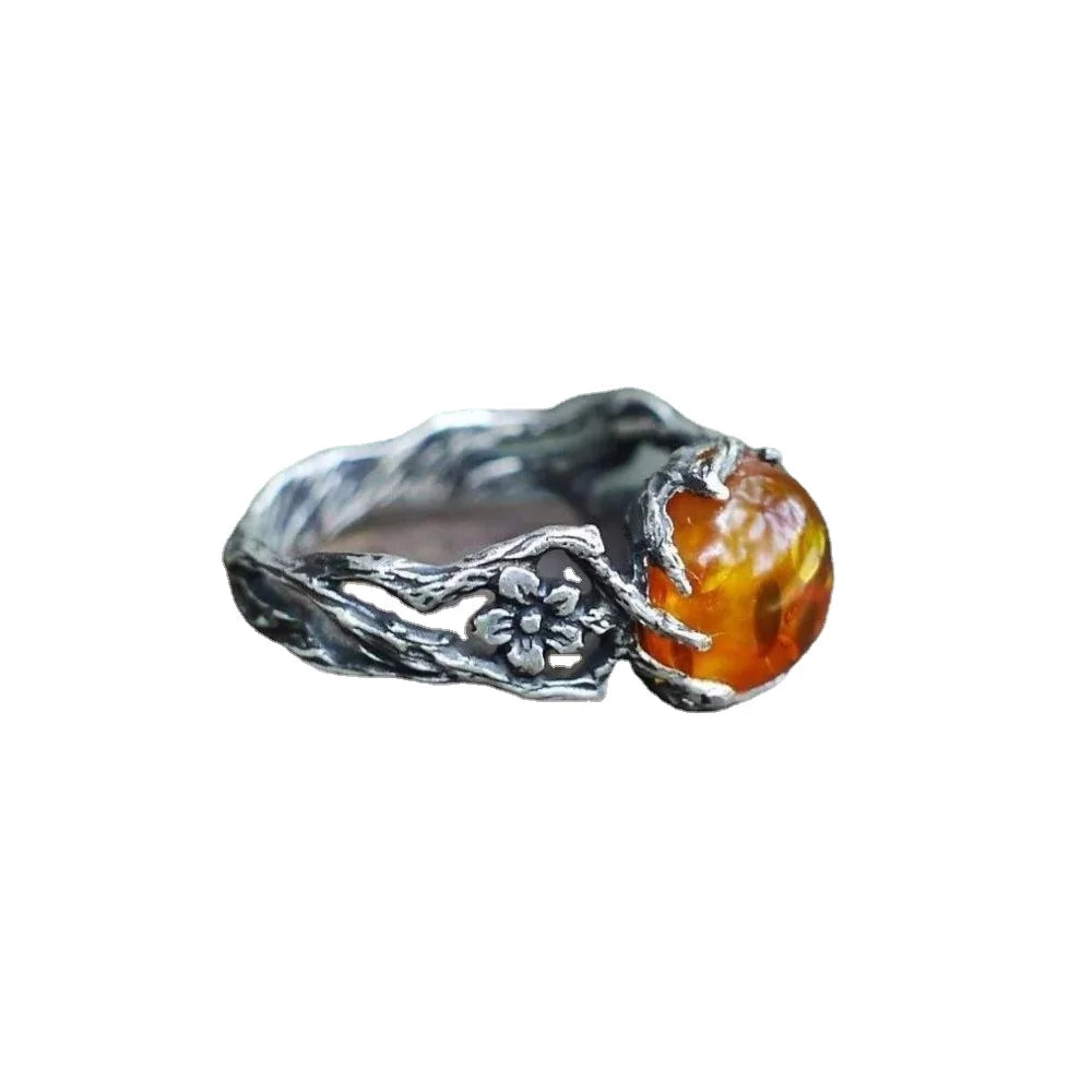 Viking Solstice Flame Amber Ring