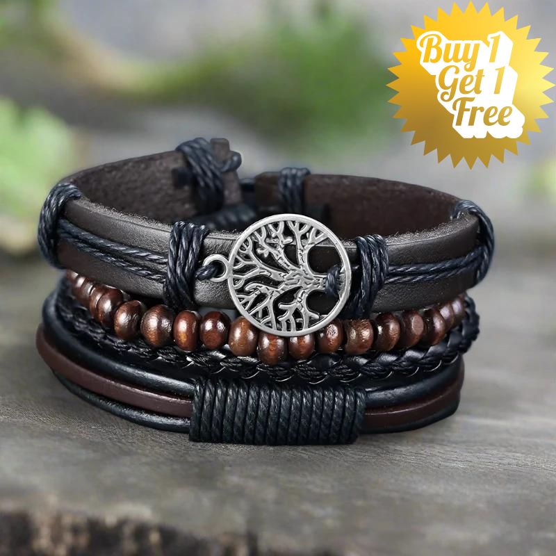 Viking Yggdrasil World Tree Leather Bracelet