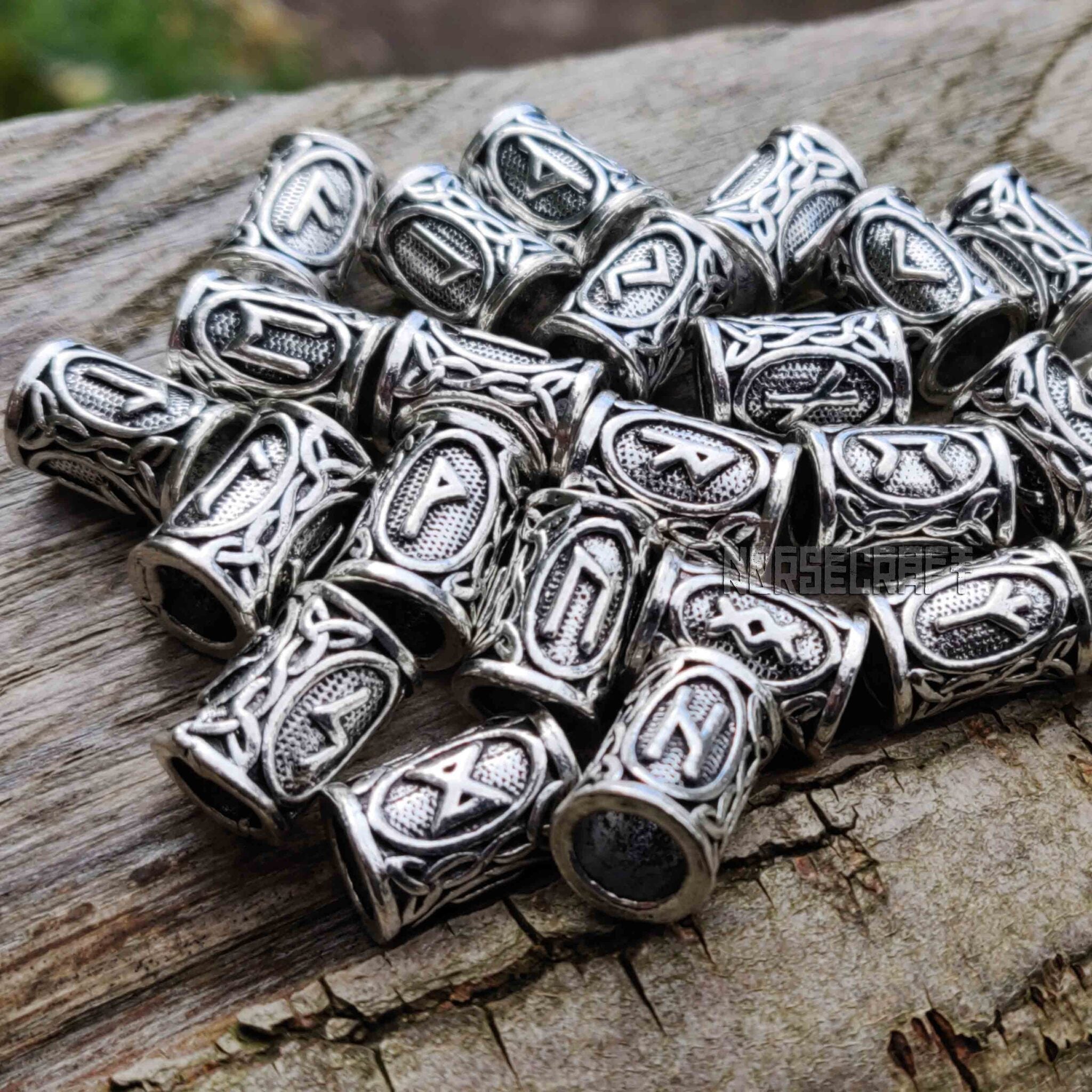 Set of 24 Viking Elder Futhark Rune Hair Beard Beads