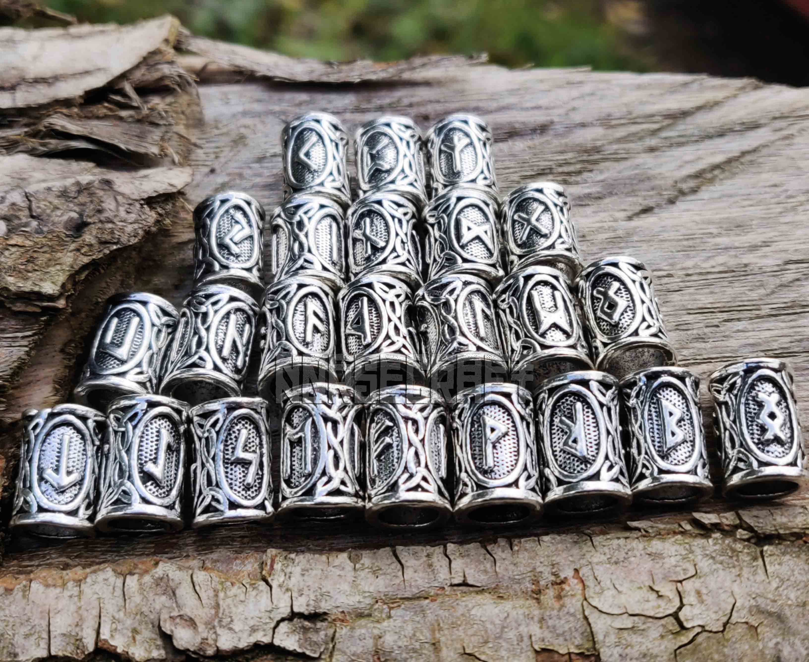 Set of 24 Viking Elder Futhark Rune Hair Beard Beads