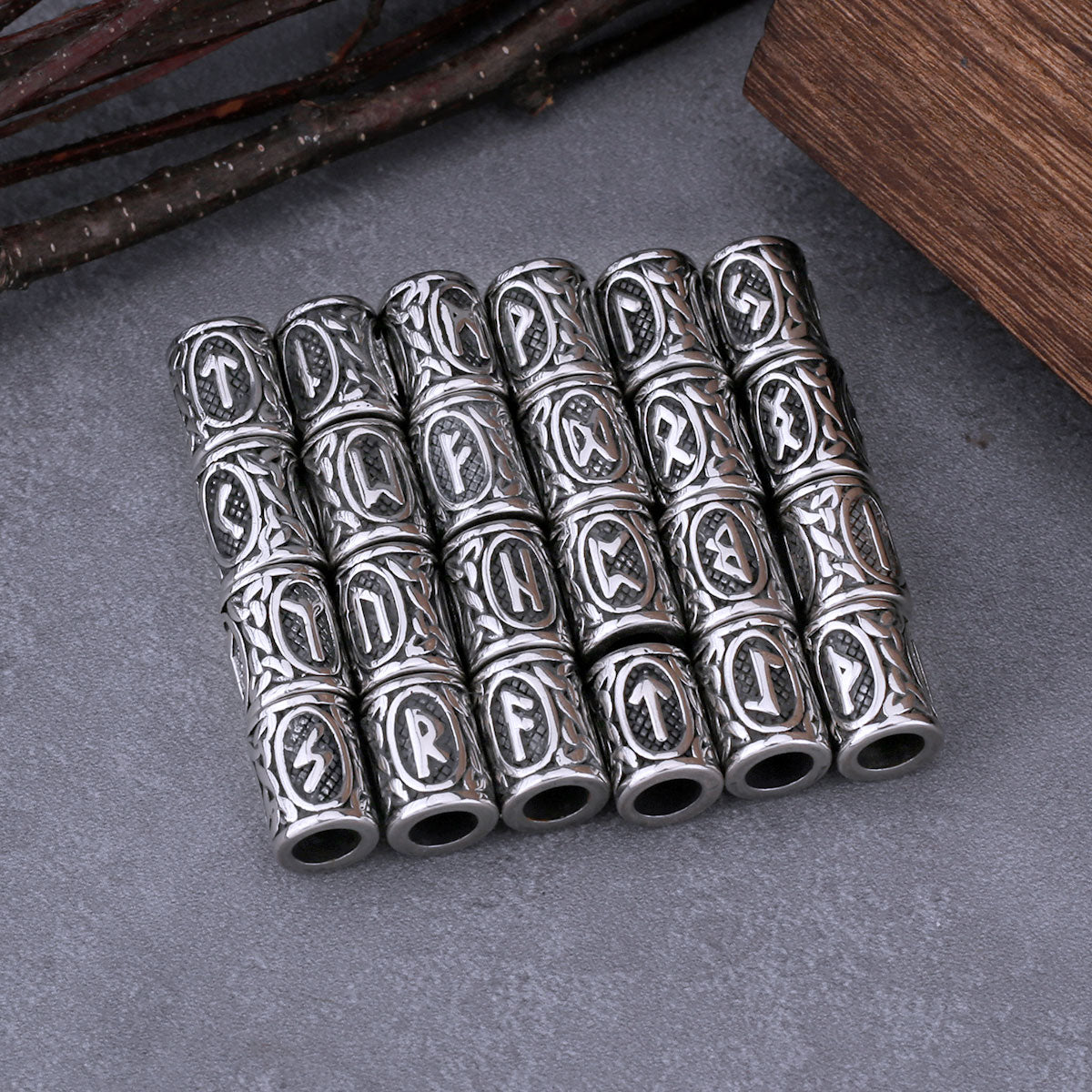 Set of 24 Viking Futhark Rune Beads Stainless Steel