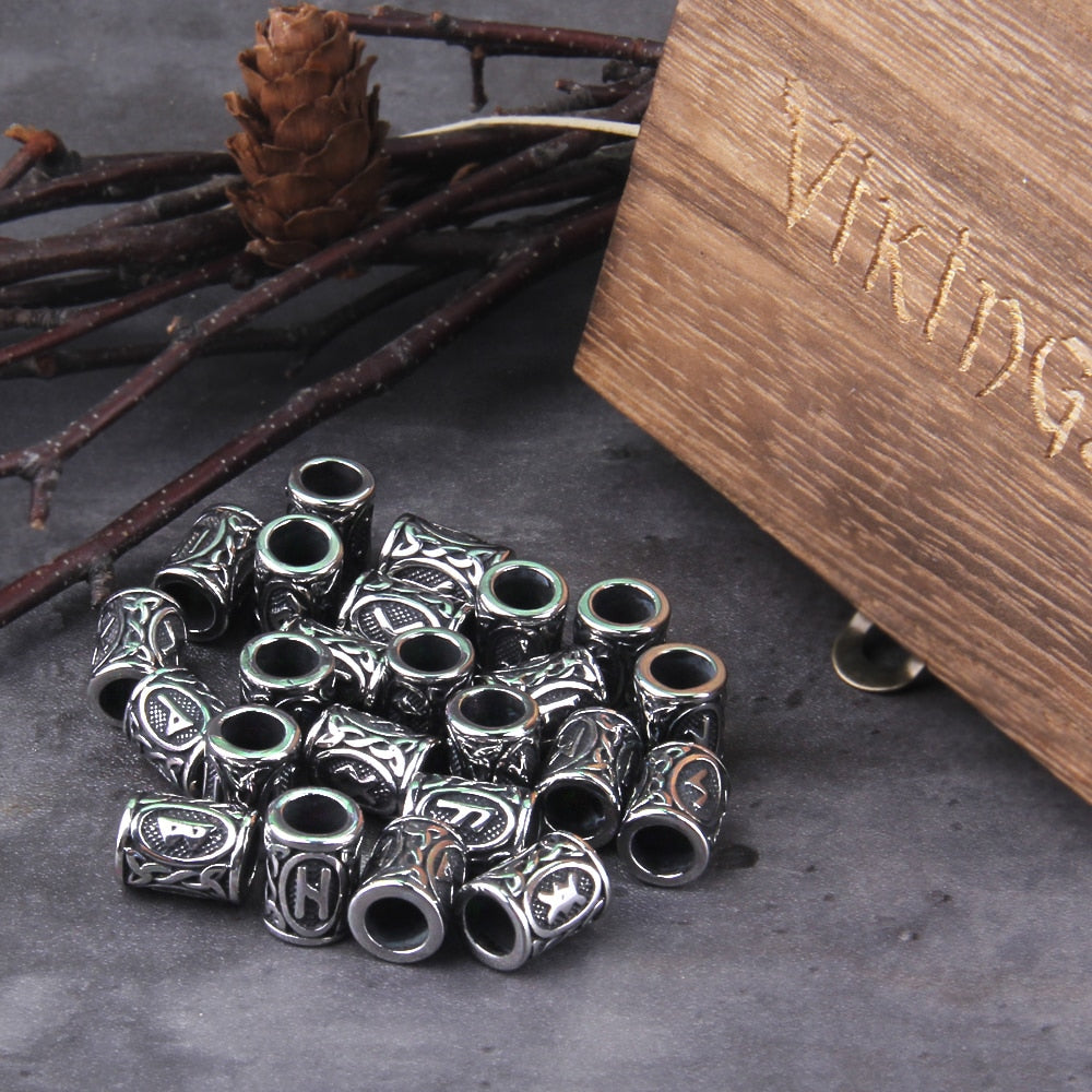 Set of 24 Viking Futhark Rune Beads Stainless Steel